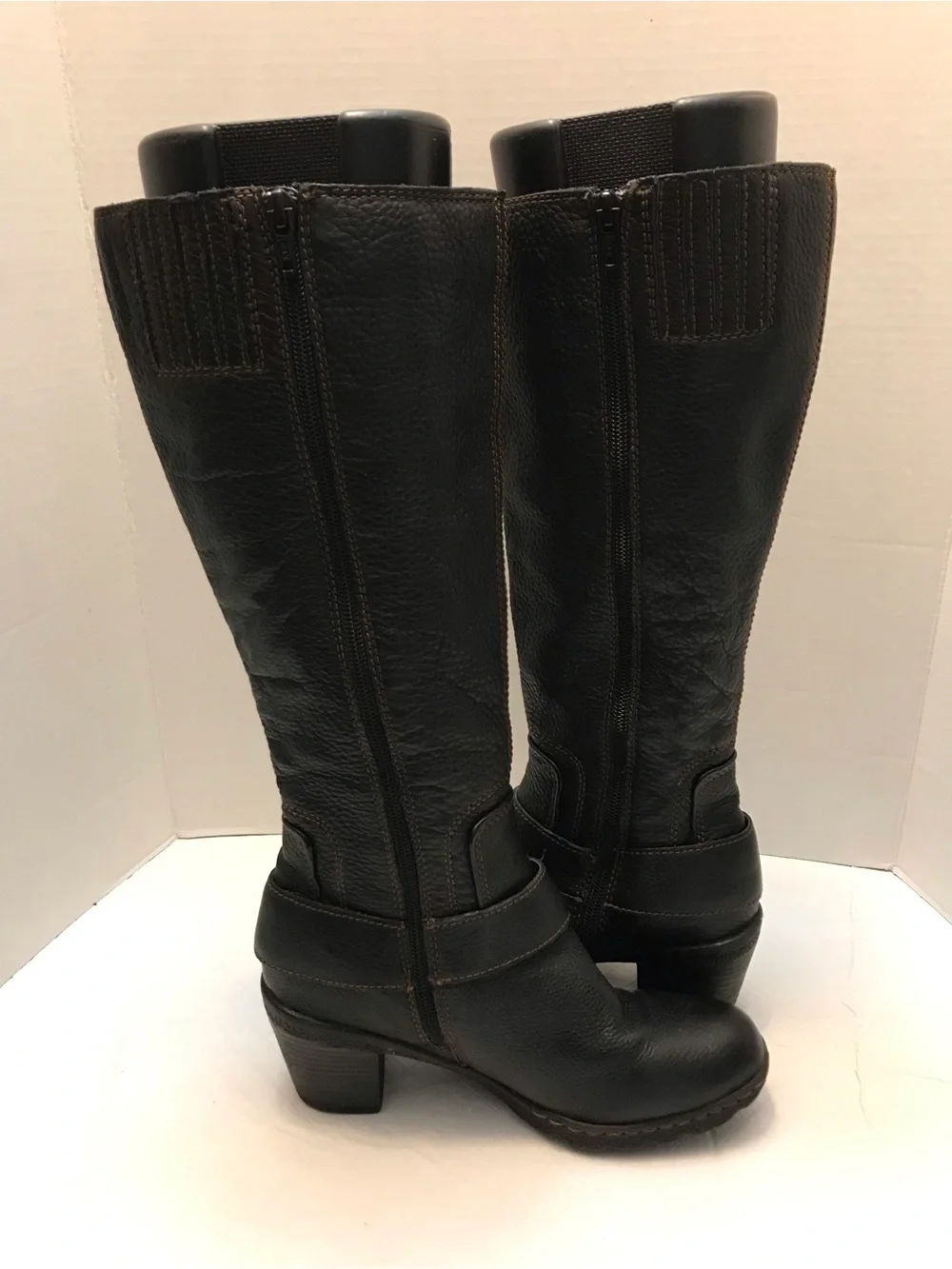 boc Black Over-the-Knee Leather Boots with Buckle Accent